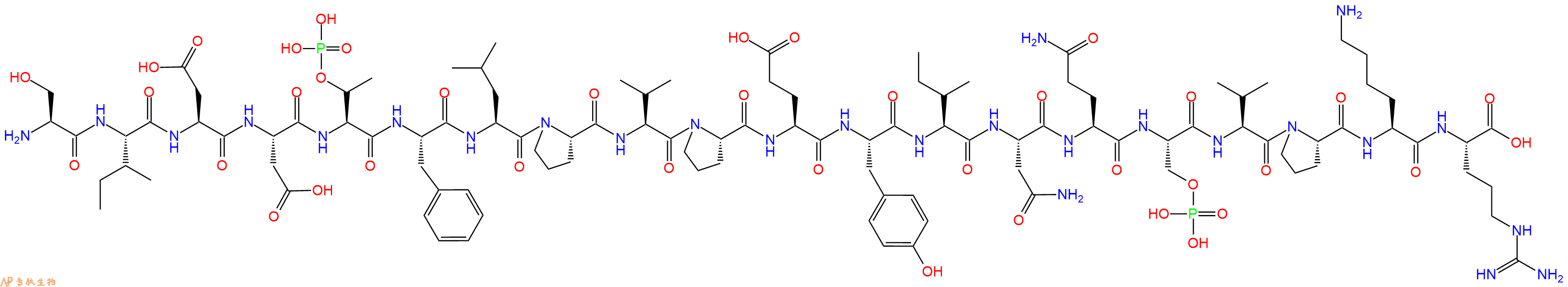 专肽生物产品H2N-Ser-Ile-Asp-Asp-pThr-Phe-Leu-Pro-Val-Pro-Glu-Tyr-Ile-Asn-Gln-Ser(PO3H2)-Val-Pro-Lys-Arg-OH