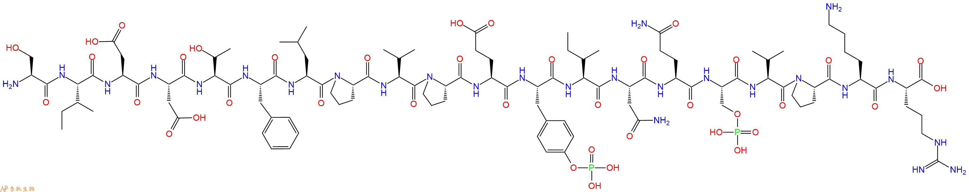 专肽生物产品H2N-Ser-Ile-Asp-Asp-Thr-Phe-Leu-Pro-Val-Pro-Glu-Tyr(PO3H2)-Ile-Asn-Gln-Ser(PO3H2)-Val-Pro-Lys-Arg-OH