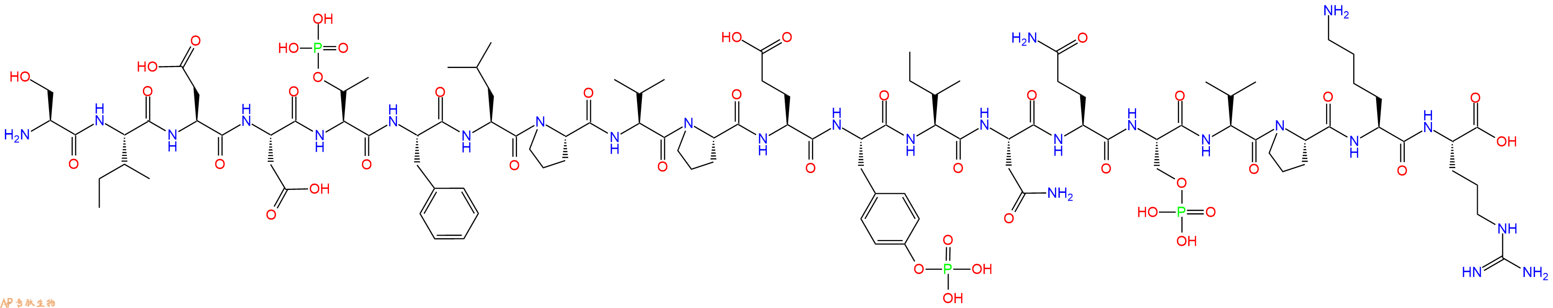 专肽生物产品H2N-Ser-Ile-Asp-Asp-pThr-Phe-Leu-Pro-Val-Pro-Glu-Tyr(PO3H2)-Ile-Asn-Gln-Ser(PO3H2)-Val-Pro-Lys-Arg-OH