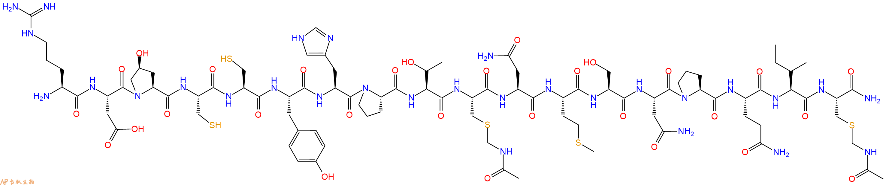 专肽生物产品H2N-Arg-Asp-Hyp-Cys-Cys-Tyr-His-Pro-Thr-Cys(Acm)-Asn-Met-Ser-Asn-Pro-Gln-Ile-Cys(Acm)-CONH2