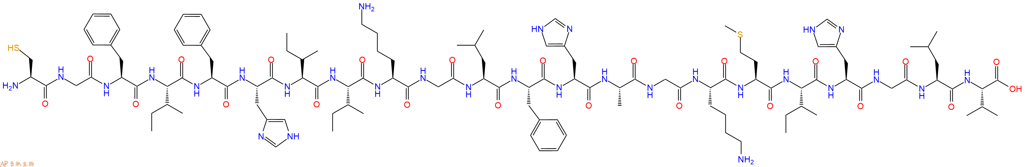 专肽生物产品H2N-Cys-Gly-Phe-Ile-Phe-His-Ile-Ile-Lys-Gly-Leu-Phe-His-Ala-Gly-Lys-Met-Ile-His-Gly-Leu-Val-OH
