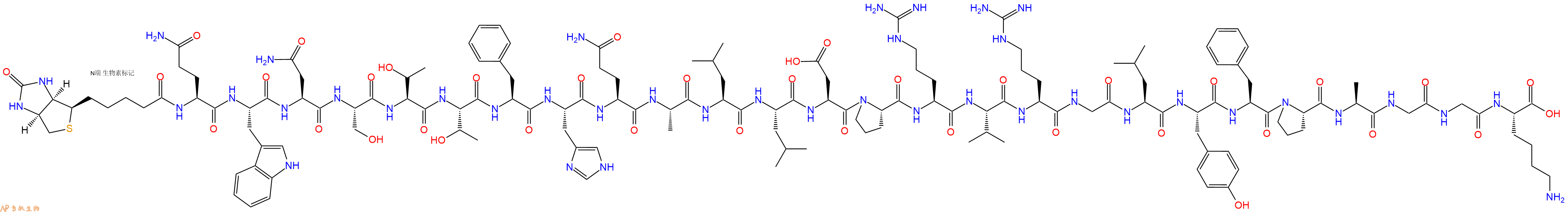 专肽生物产品Biotinyl-Gln-Trp-Asn-Ser-Thr-Thr-Phe-His-Gln-Ala-Leu-Leu-Asp-Pro-Arg-Val-Arg-Gly-Leu-Tyr-Phe-Pro-Ala-Gly-Gly-Lys-OH