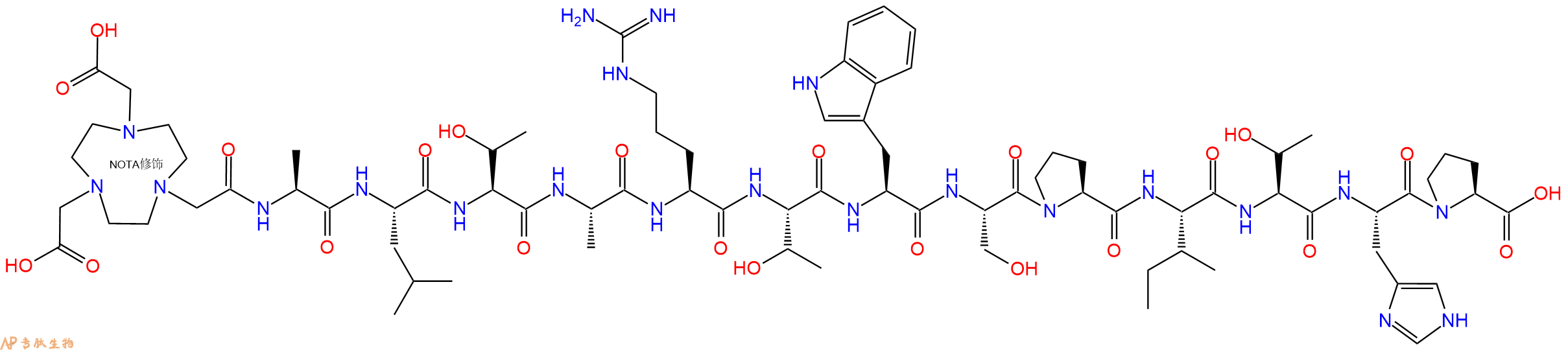 专肽生物产品NOTA-Ala-Leu-Thr-Ala-Arg-Thr-Trp-Ser-Pro-Ile-Thr-His-Pro-OH