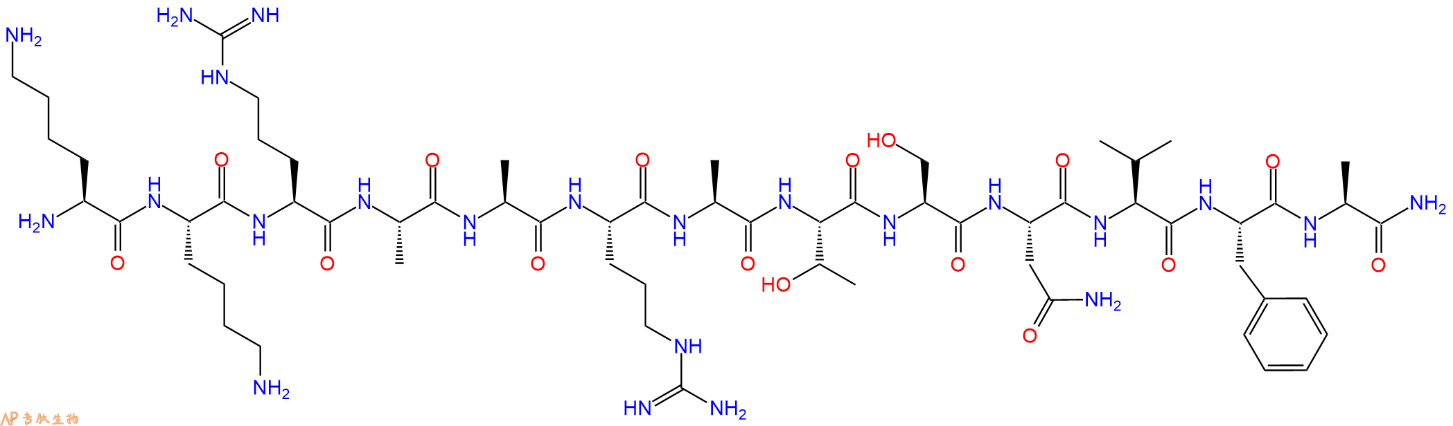 专肽生物产品H-Lys-Lys-Arg-Ala-Ala-Arg-Ala-Thr-Ser-Asn-Val-Phe-Ala-NH2